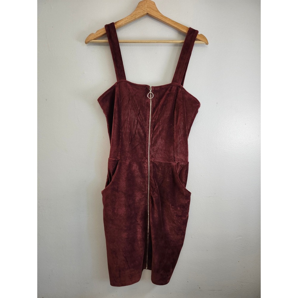 Heart Hips Burgundy Corduroy Zip Front Pinafore Dress Small Y2K Grunge Academia - Picture 2 of 11